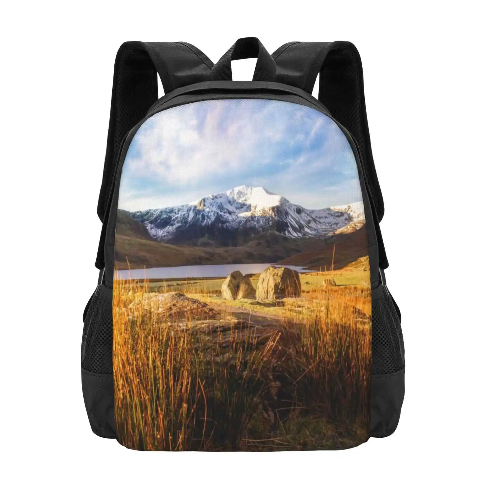 Glyder Fawr And Llyn Ogwen Hot Sale Schoolbag Backpack Fashion Bags Landscape Wales Lake Glyder Fawr Rocks Range Fall Glyders