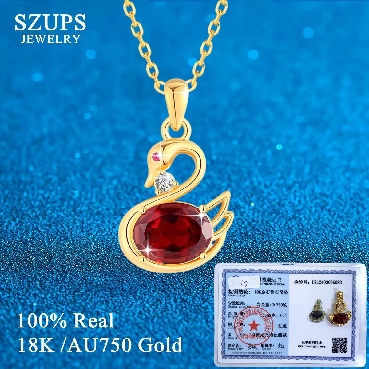 

Exquisite 18K Natural Garnet Crystal Swan Pendant Necklace for Women AU750 Solitaire Choker Red Corundum Zircon Jewelry Gift