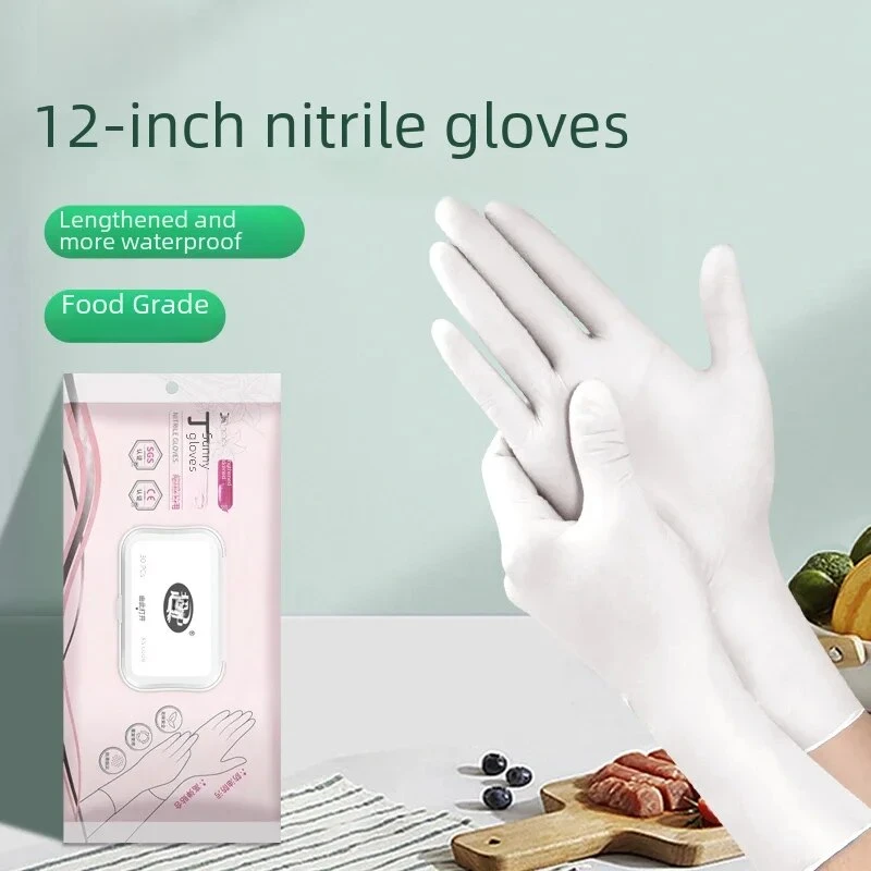 30PCS Nitrile Disposable Cleaning Gloves 12 Inch Thick Extended Durable Rubber Household Gloves Pink Kitchen Dishwashing Gloves