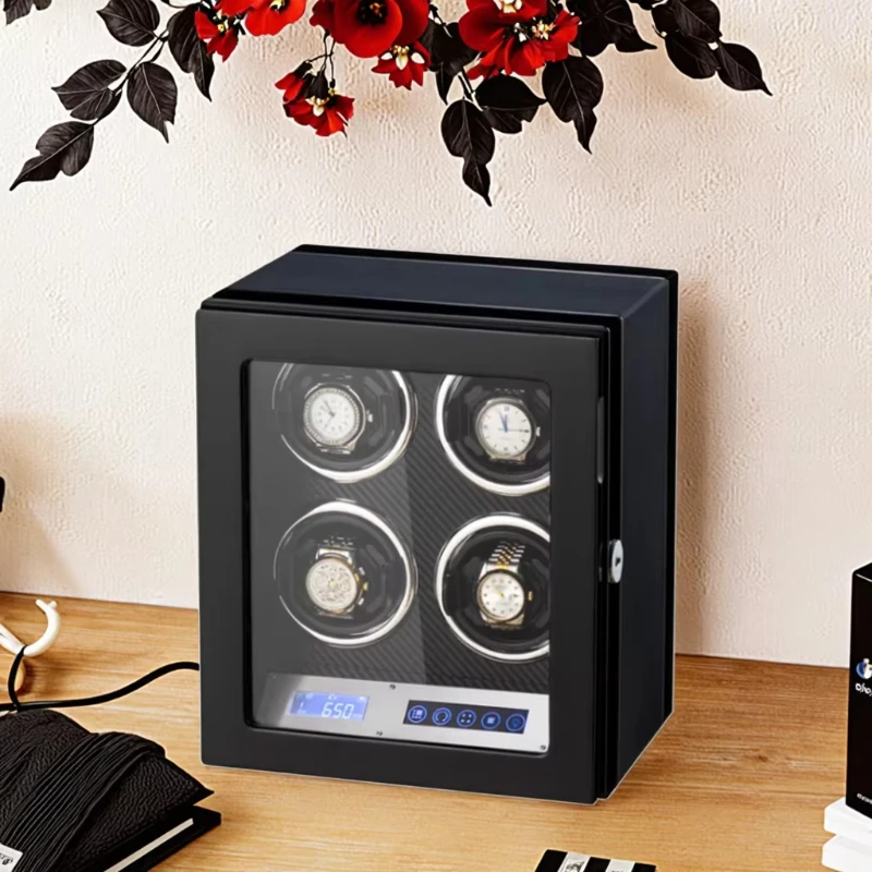Automatic Vertical Fingerprint Watch Winding Machine with Electric Motor Square Storage Box Cross-border Watch Rotator