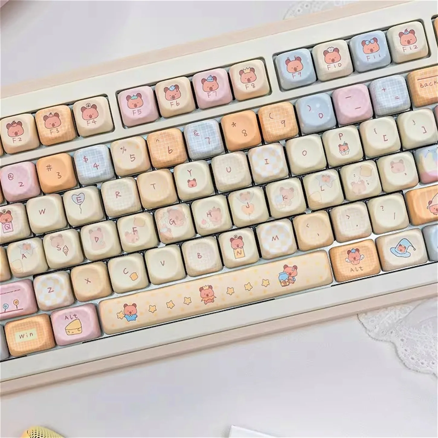 132 Keys MOA Profile PBT Keycaps Cute Bubble Guinea Pig Design for 60-108 Mechanical Keyboard Kawaii Girls