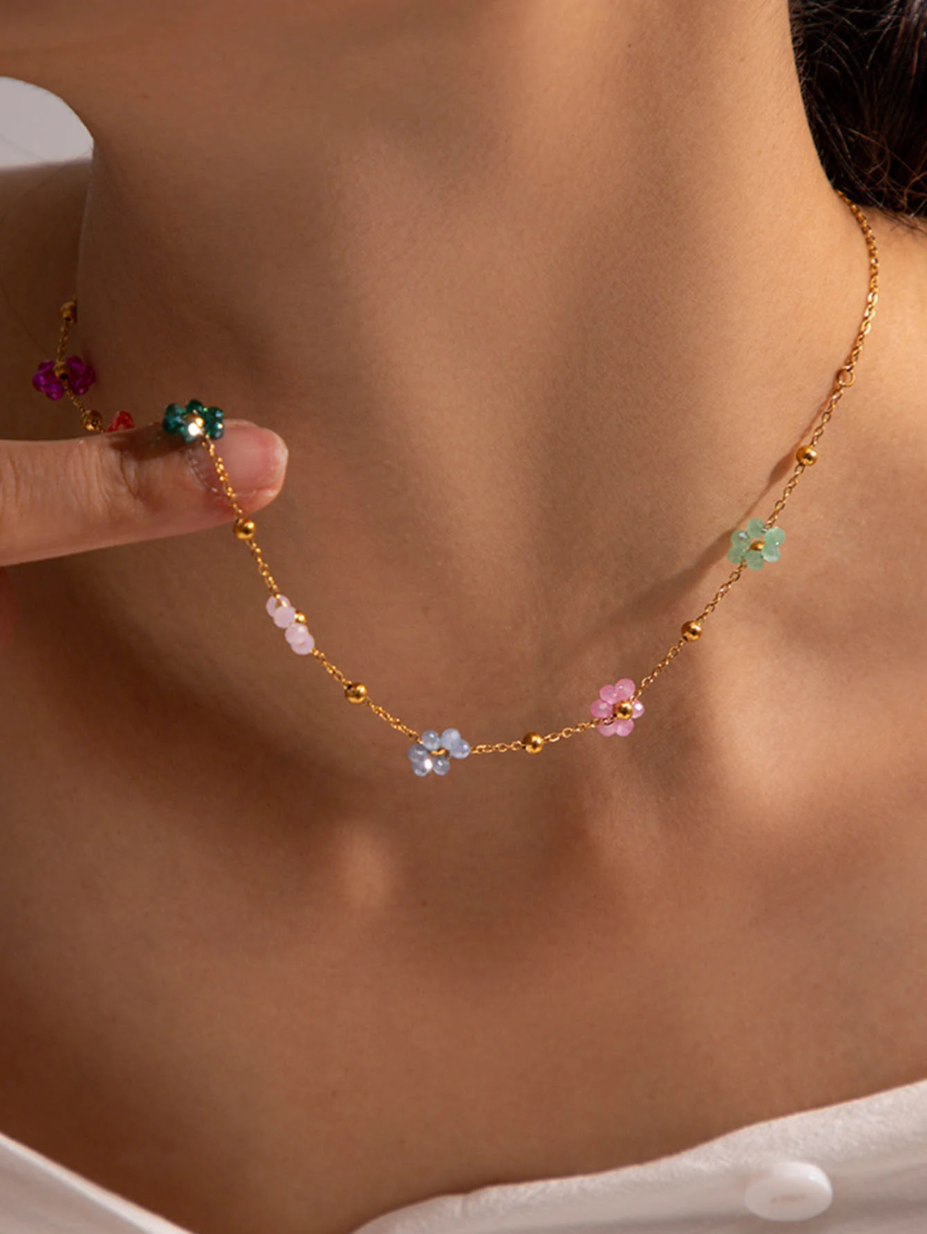 2024 New Colorful Daisy Flower Necklace Bracelet for Women Girl Fashion Clavicle Chain Non-fading Jewelry Gift