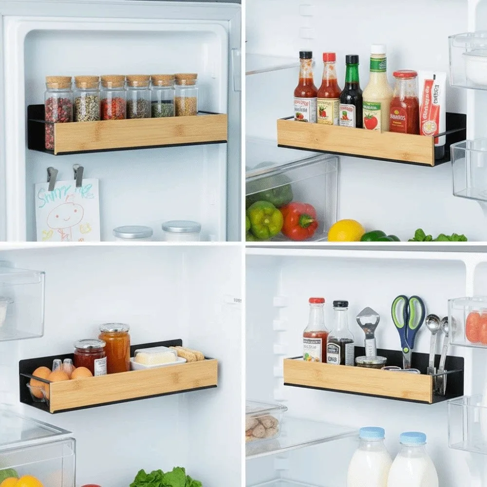 

Strong Magnet Magnetic Fridge Organizer Shelf No Drilling Sturdy Material Refrigerator Side Storage Basket Easy To Clean Metal