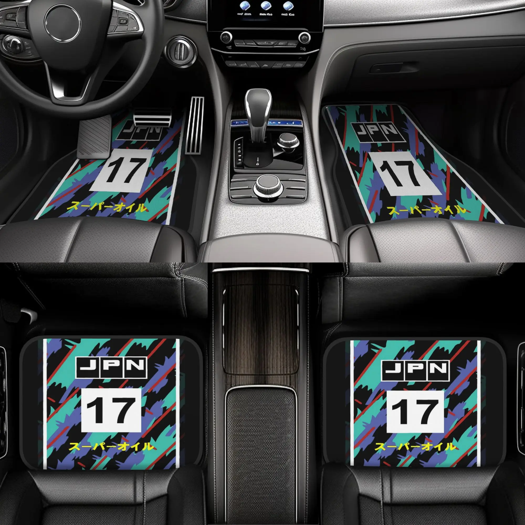 Set Of 4 HKS Style Japanese Car Floor Mats - Made From Sturdy Polyester Fiber, Suitable For Vehicles, Featuring A Fun Design Wit
