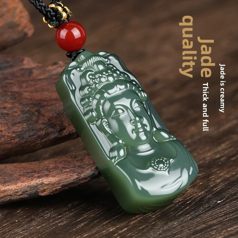 Chinese Style Natural Hetian Jade Half Body Guanyin Pendant Lucky Blessing Peace Amulet Unisex Spiritual Jade Necklace Jewelry