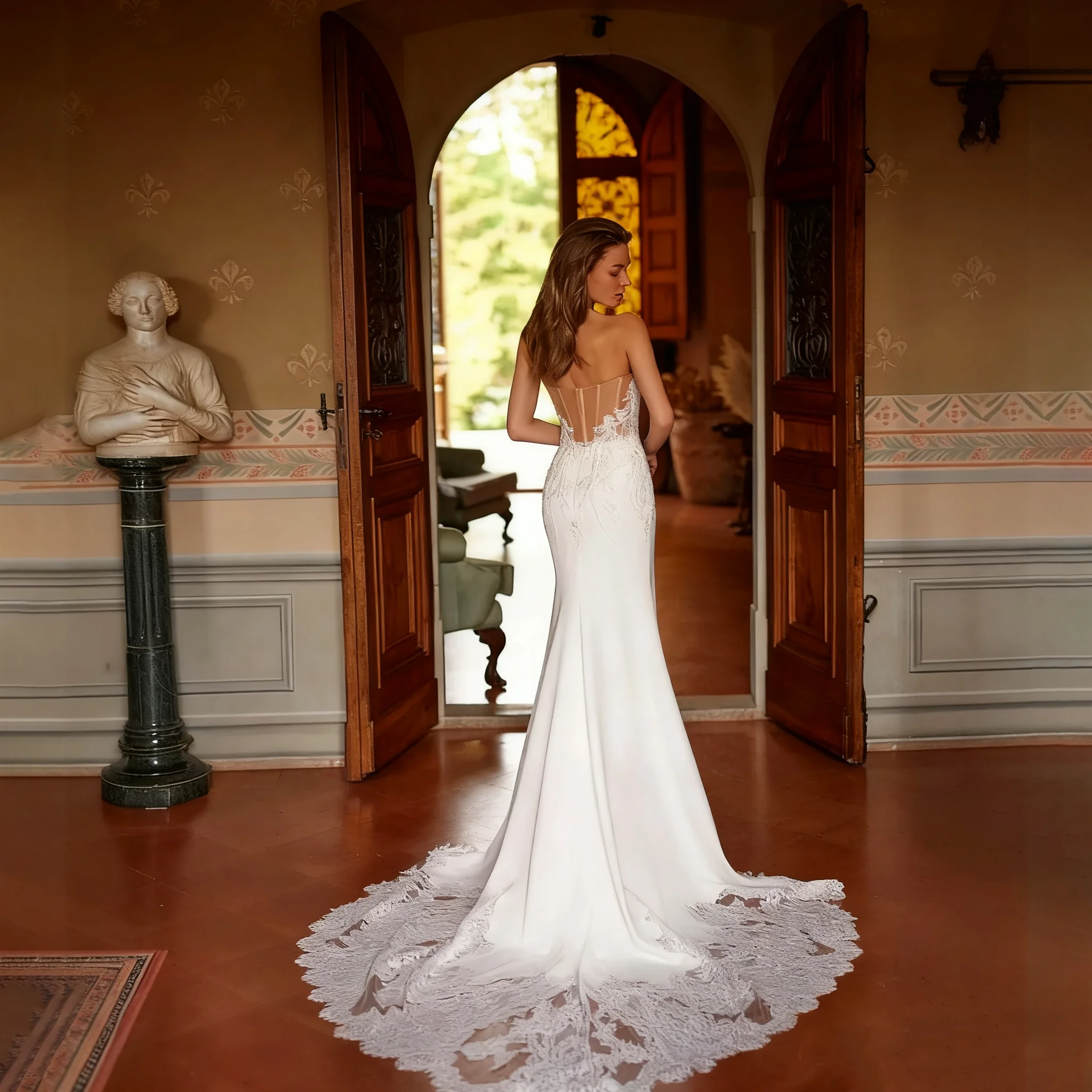 Robes De mariée personnalisées à fermeture éclair, élégantes, col en V, sans manches, pour femmes, charmantes robes De mariée avec des appliques en dentelle