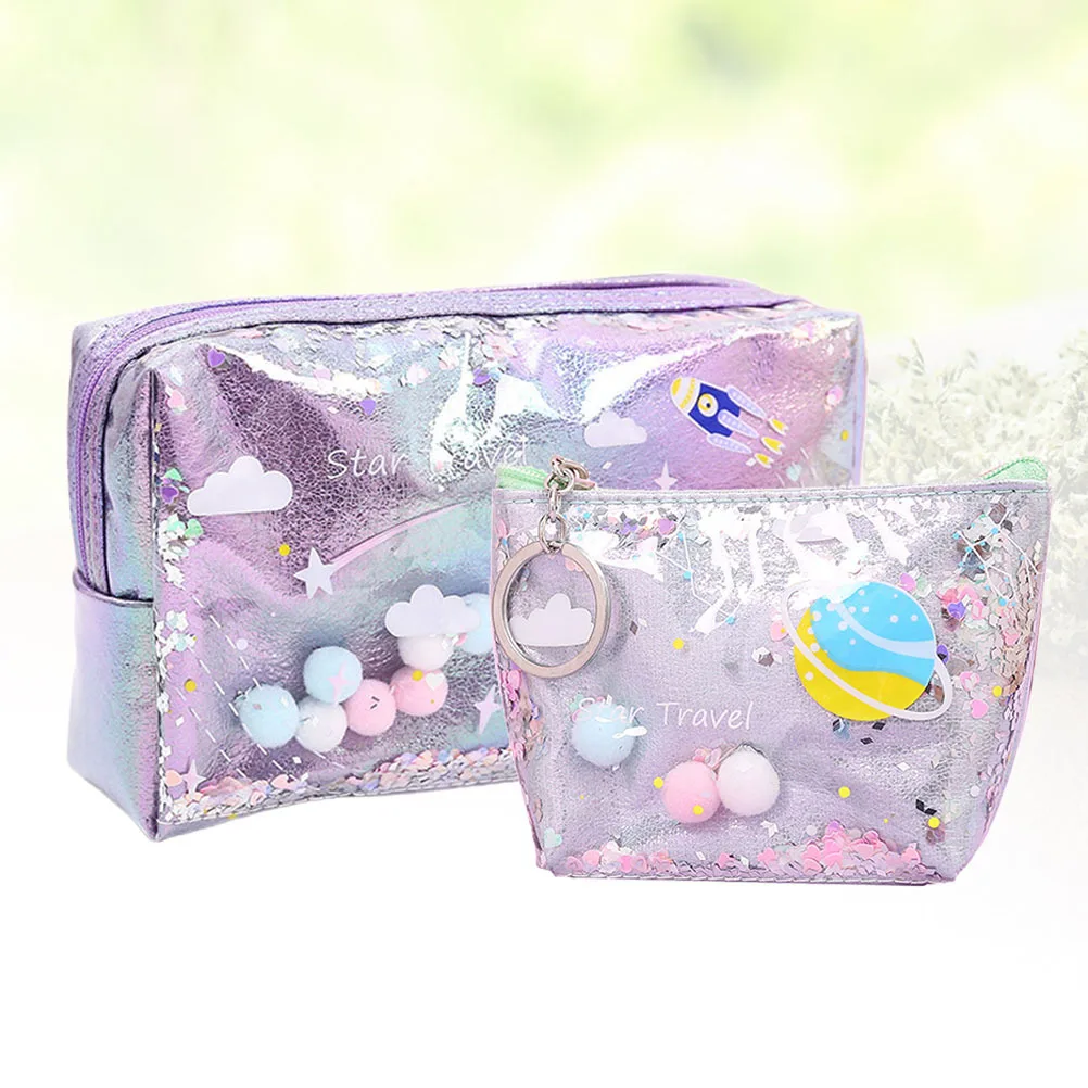 

2Pcs Waterproof Makeup Bag Pouch Portable Travel Toiletry Bags for Women Purple Large Small Size