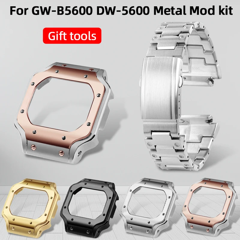 

‌Santos-style Case band Set for Casio 3229 DW5600 GW-B5600 Stainless Steel Bracelet Durable Rubber Strap DW-5600 Upgrade Mod kit