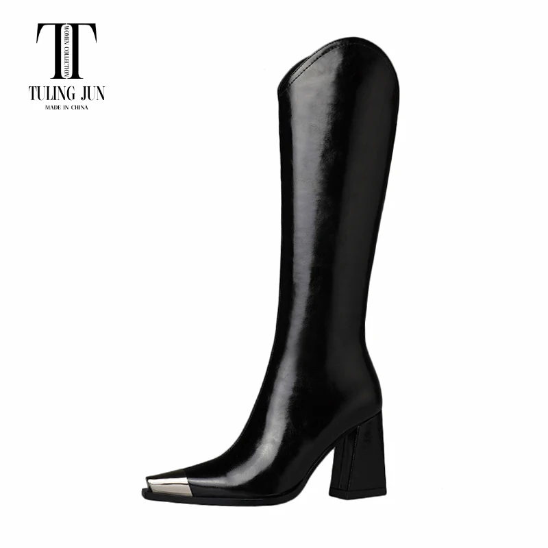 TULING JUN 2023 Winter Women Mature Solid Color Knee-High Boots High Heels Pointed Head Concise Shoes For Female T-A637