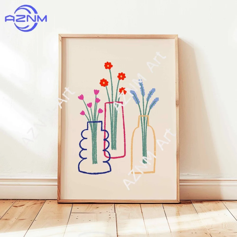 1/3pcs Abstract Flower Vase Pastel Floral Bouquet Poster Retro Flower Market Canvas Painting Wall Art for Room Home Decor view 5