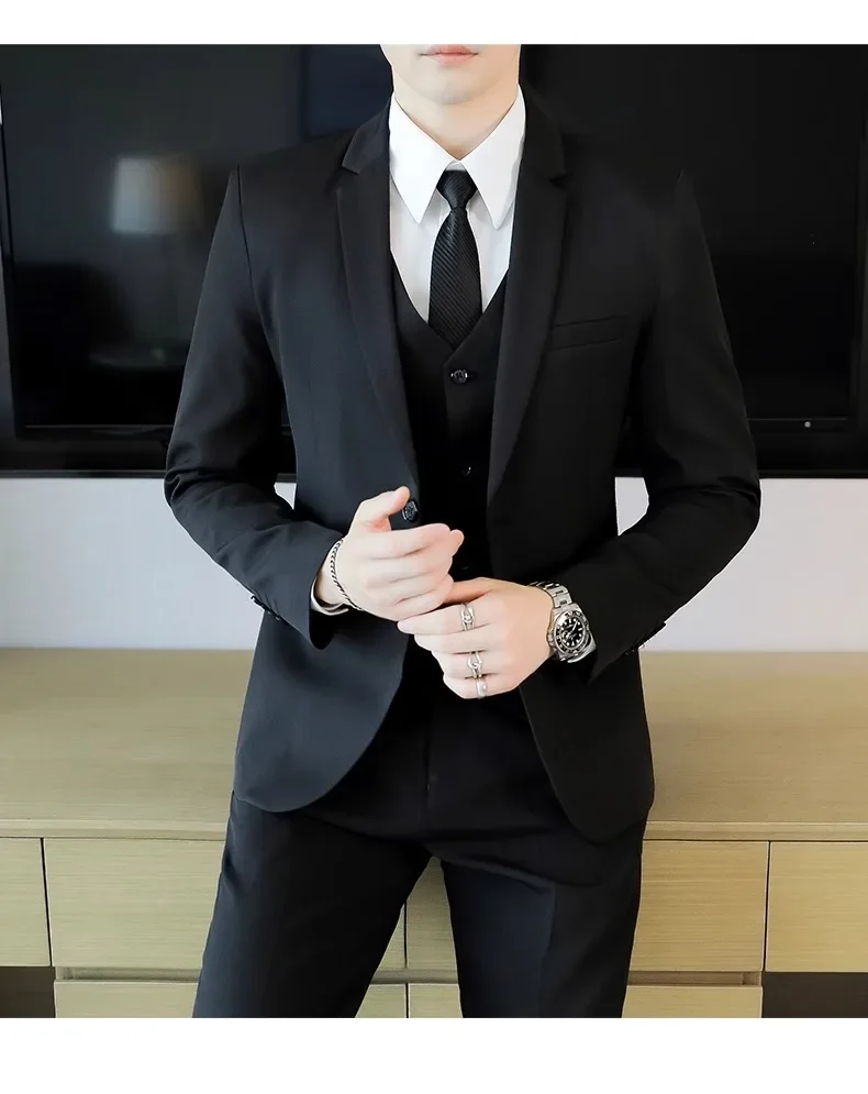 Traje Casual para Hombre, Dos Piezas, Corte Slim Fit, Estilo Formal Coreano, Traje de Novio, Ropa de Vestir Occidental para Novio