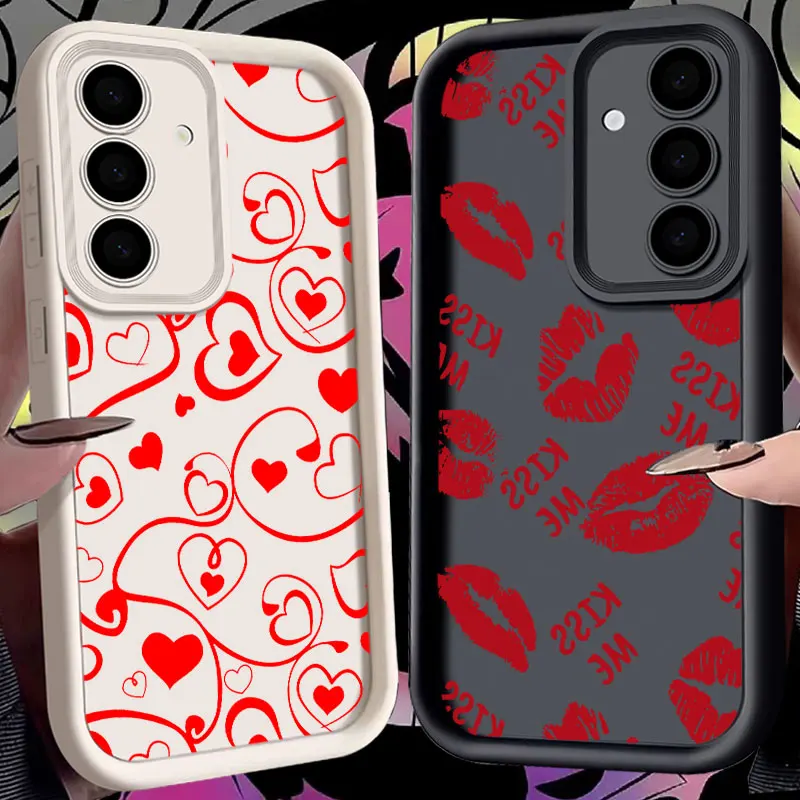 Kiss Love Heart Red Funda For Samsung Galaxy S24FE Phone Case S24 S23 S21 S20 Fe S25 Ultra S22 Plus S23 5G Shockproof Back Cover