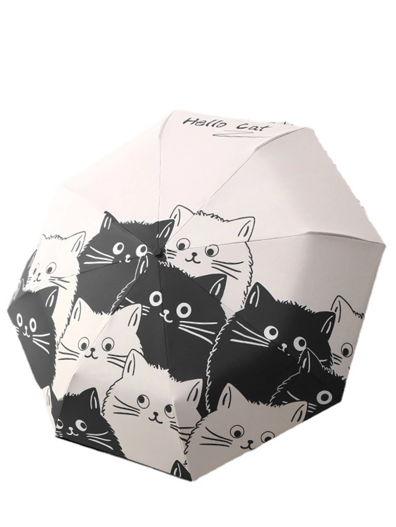 Umbrella Automatic Sunscreen Black Coating Cute Cat Three-Folding Umbrella Rai Umbrella