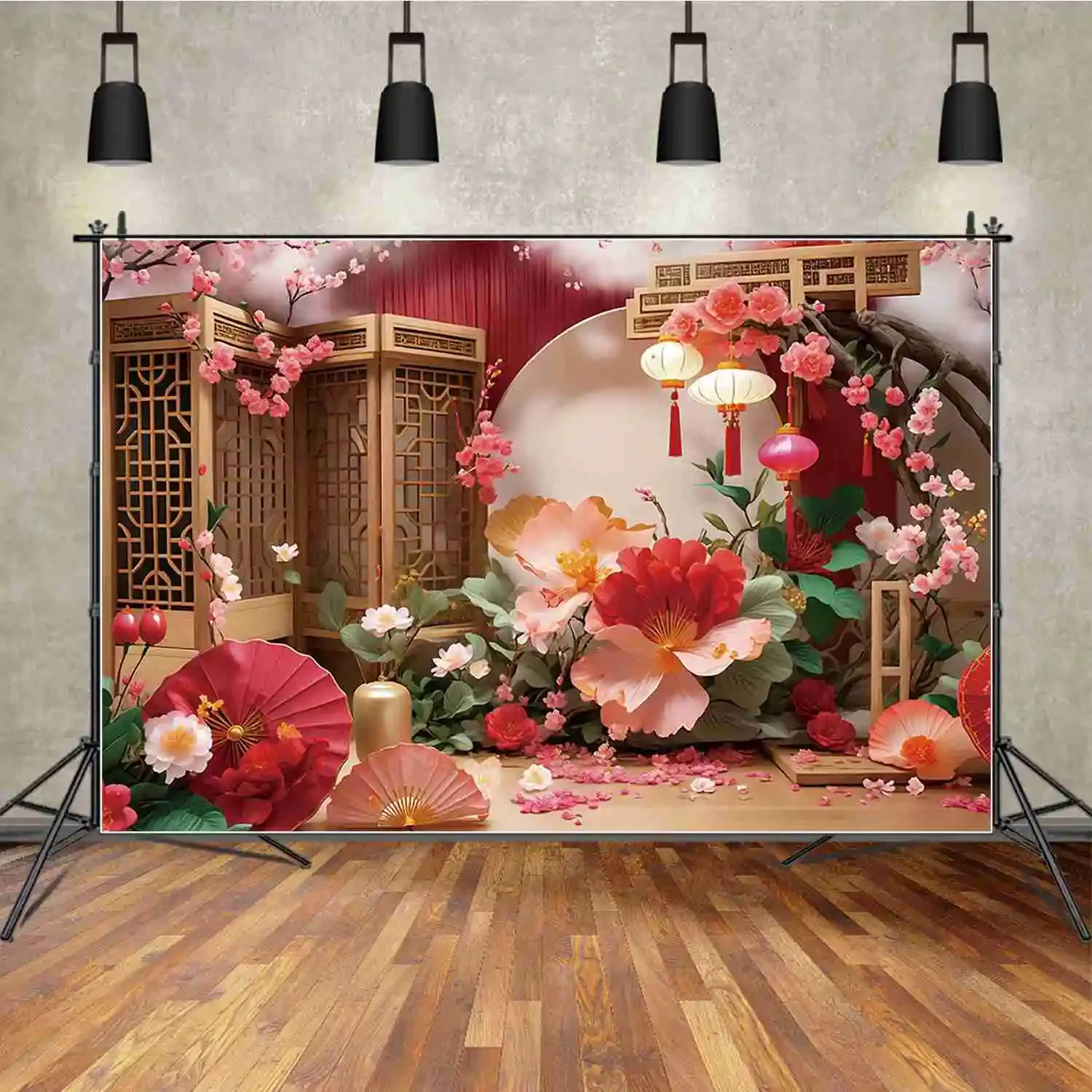 MOON.QG Chinese Spring Festival Photography Background Paper Flowers Cloud Plum Biossom Photocall Backdrop Children Photo Studio