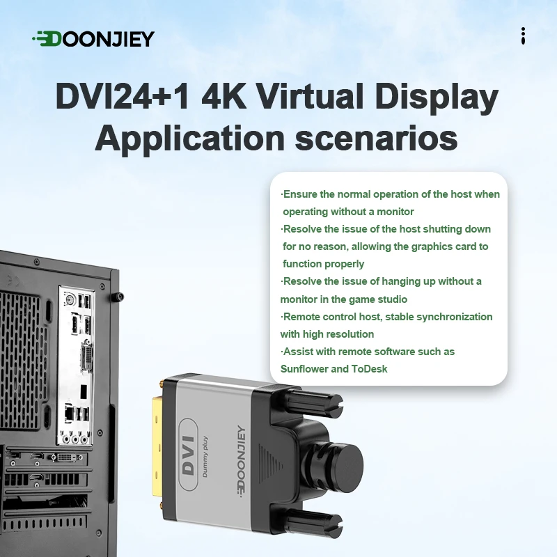 DOONJIEY 4K DVI Virtual Display Adapter 24+1 DVI Display Emulator Dummy Plug Widely Compatible Plug and Play for PC Desktop
