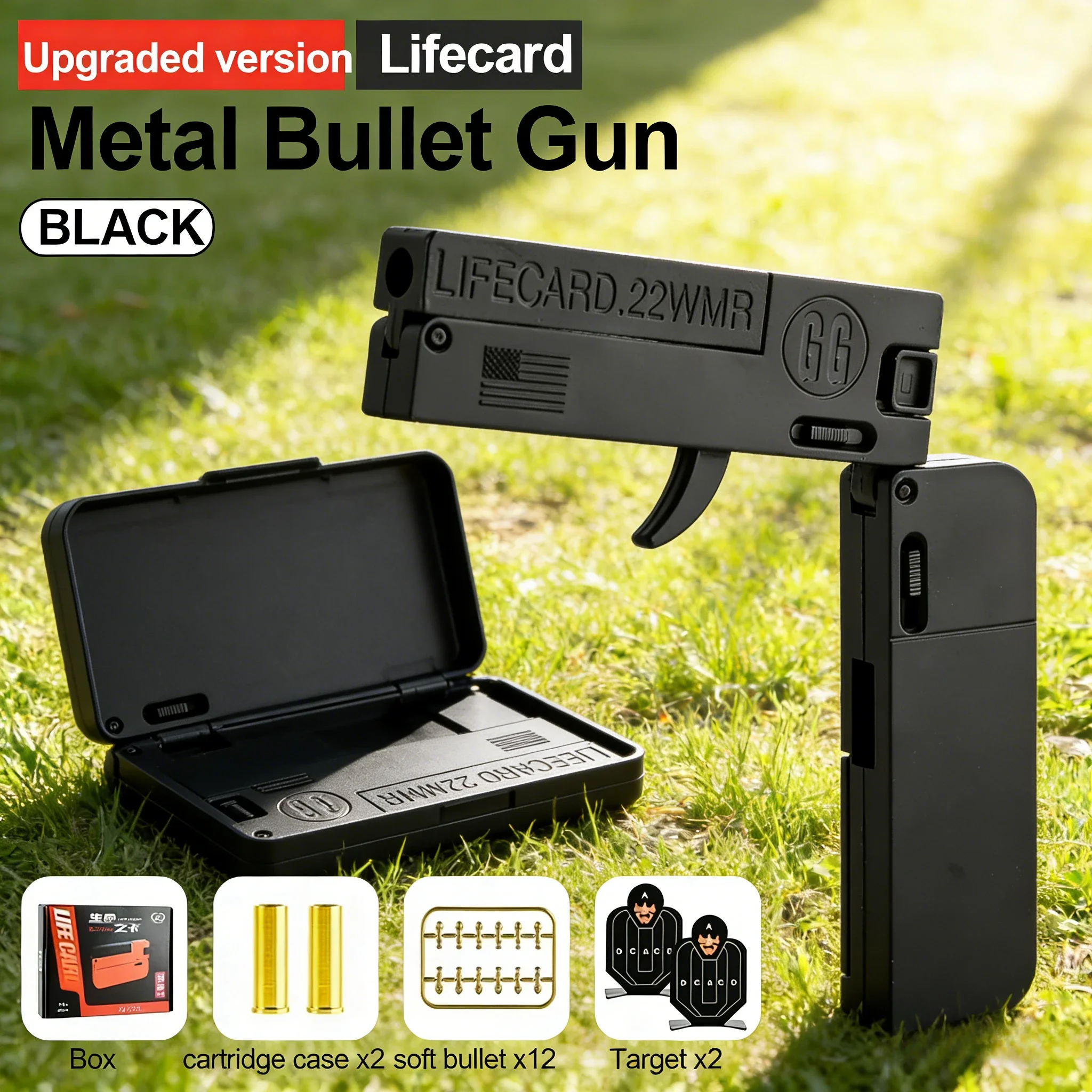 1 SZT. Nowość! Pistolet na miękkie kulki z metalu, składany, dla dzieci, zabawka dla chłopców, pistolet na karty.