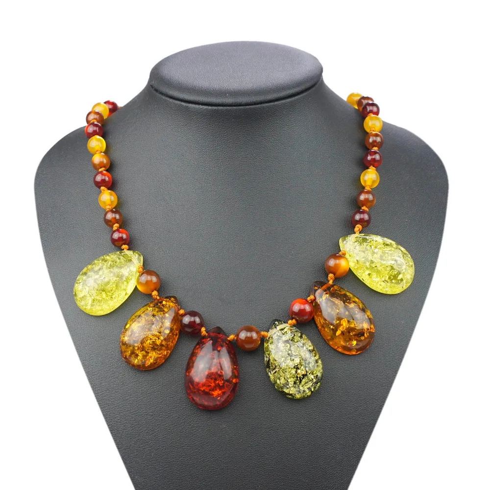 Multicolor Necklace Tear Drop Baltic Synthetic Beads Elegant Chain Bib Pendant Necklace For Woman Girls Statement L60901