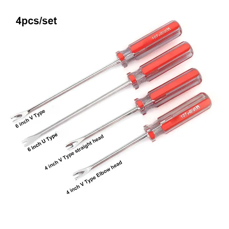 

4pcs/set Nail Puller Screwdriver Panel Upholstery Fastener Clip Remover Woodworking Nail Lifting Car Tire Repair U&V type Tools