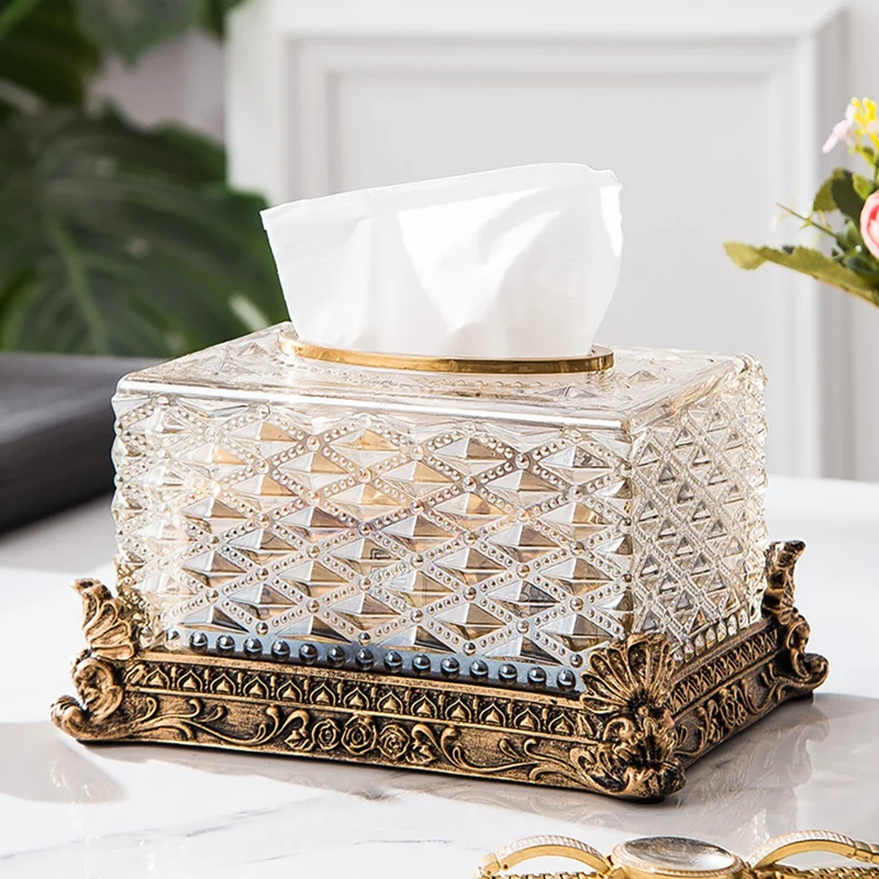 Crystal Paper Towel Box Classical Tissue Box Removable Tissue Boxes Dinner Table Napkin Holder Vintage Home Decor