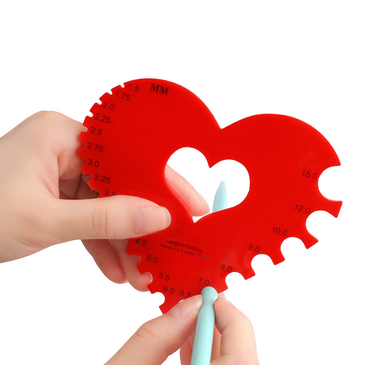 Red Heart-Shaped Plastic Gauge Ruler Crochet Hook Knitting Needle Measuring Ruler DIY Knitting Sewing Tool Accessories Supplies