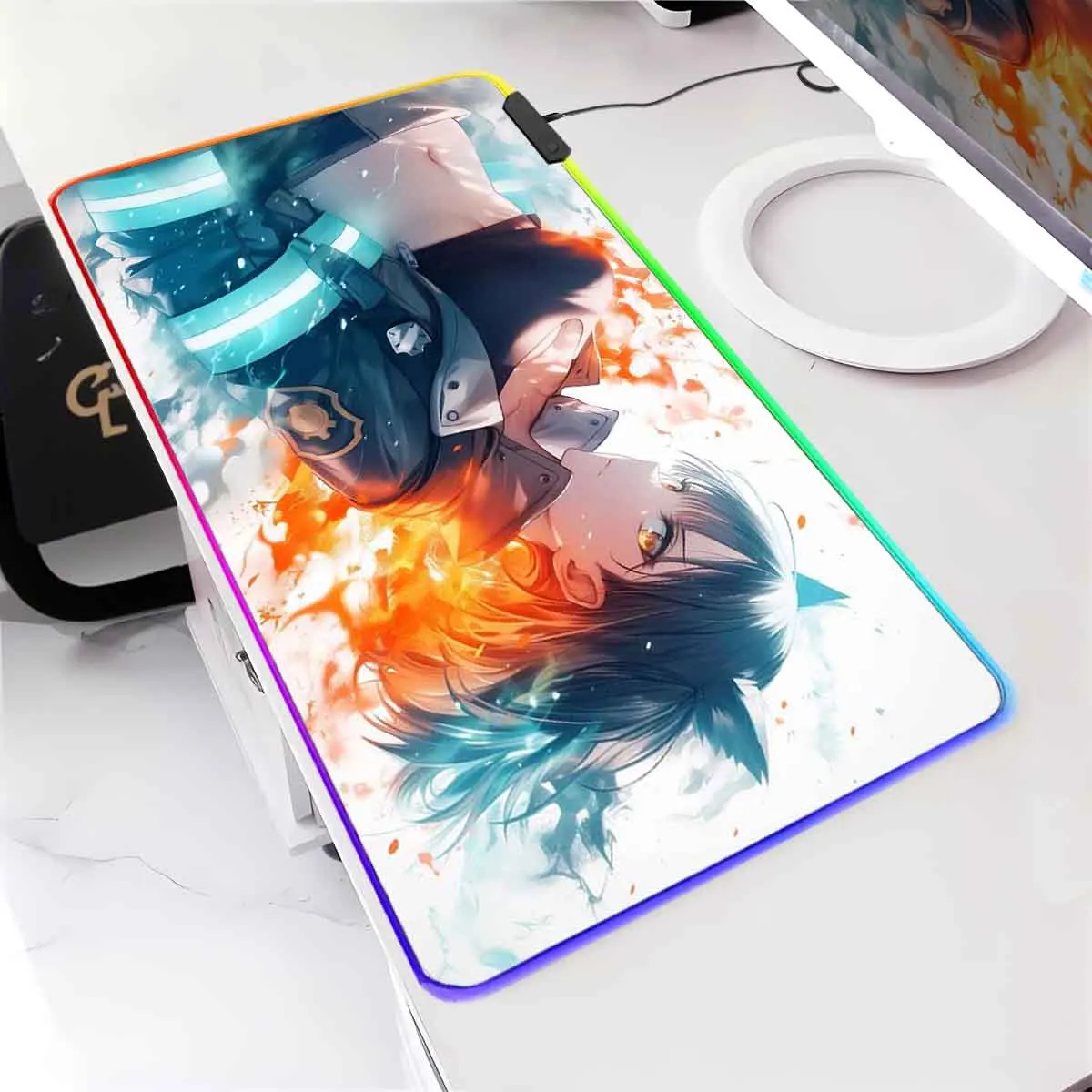 

Anime F-Fire Force RGB Backlit Mouse Pad Maki Oze Mouse Mat LED Large Sexy Mouse Pad Non-Slip Keyboard Mat Gamer Accessories