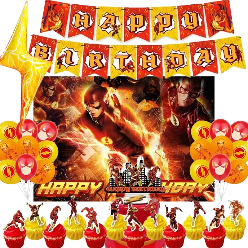 Superhero Flashes Birthday Party Decoration Balloon Banner Backdrop Cake Topper Party Supplies Baby Shower