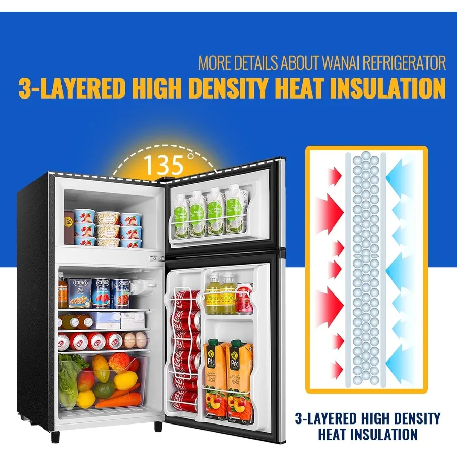 ثلاجة صغيرة مدمجة 3.5 قدم مكعب مع فريزر للمكتب أو ثلاجة صغيرة قائمة بذاتها مع 7 مستويات قابلة للتعديل