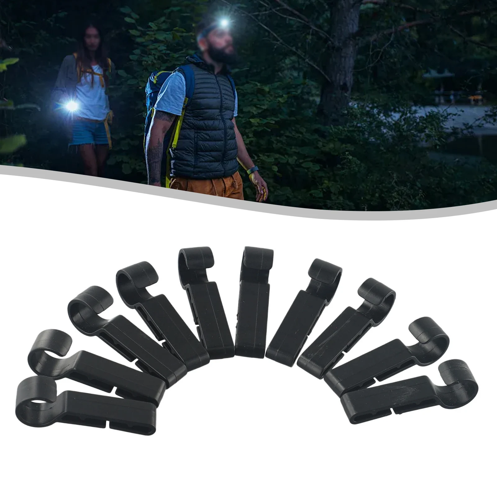 10 Pcs Plastic Helmet Clips Headlamp Hard Hat Safety Cap Hook Head Light Clamp Black Set Non-Slip Safety Cap Hook Outdoor Tool
