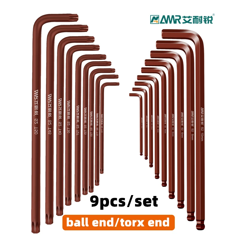 9pcs Allen Wrench Metric Wrench High-strength Hex Wrench Set Ball-end Torx-end Hex-hex Screwdriver Tool Hex with Storage Box