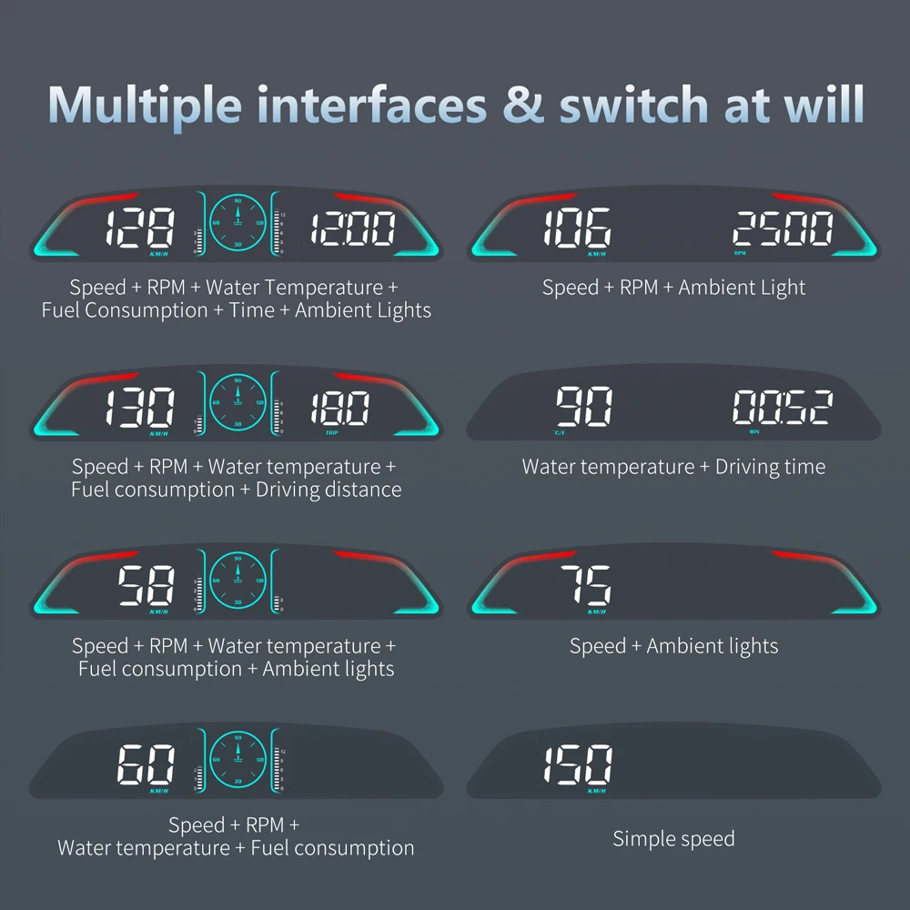 Multi OBD Meter B3 Head Up Display Speed RPM Water Temp Fuel Consumption Time with Overspeed Voltage Alarm Drive Reminder