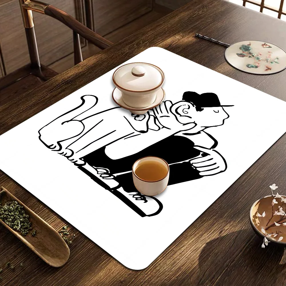 

White My Lover And Dog Coffee Cup Ironing Mat Modern Art Texture Drying Mat Kitchen Counter Coffee Bar Drain Mat