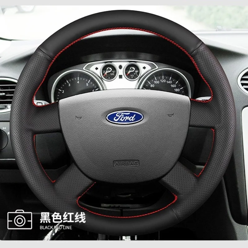 For Ford Steering Wheel Genuine Leather Hand Stitched 07-13 Classic Focus 09-16 New Generation Transit Auto Interior Accessories