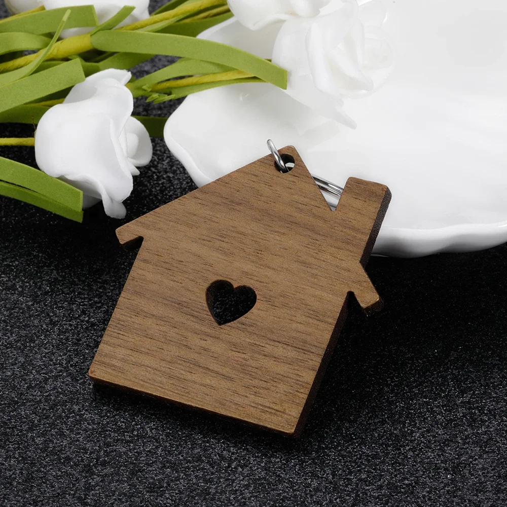 10pcs Blank Wooden Pet ID Tag Dog Pendants House Keychain Wood Keyring Handwork DIY Charm For Family Jewelry Accessories Wooden