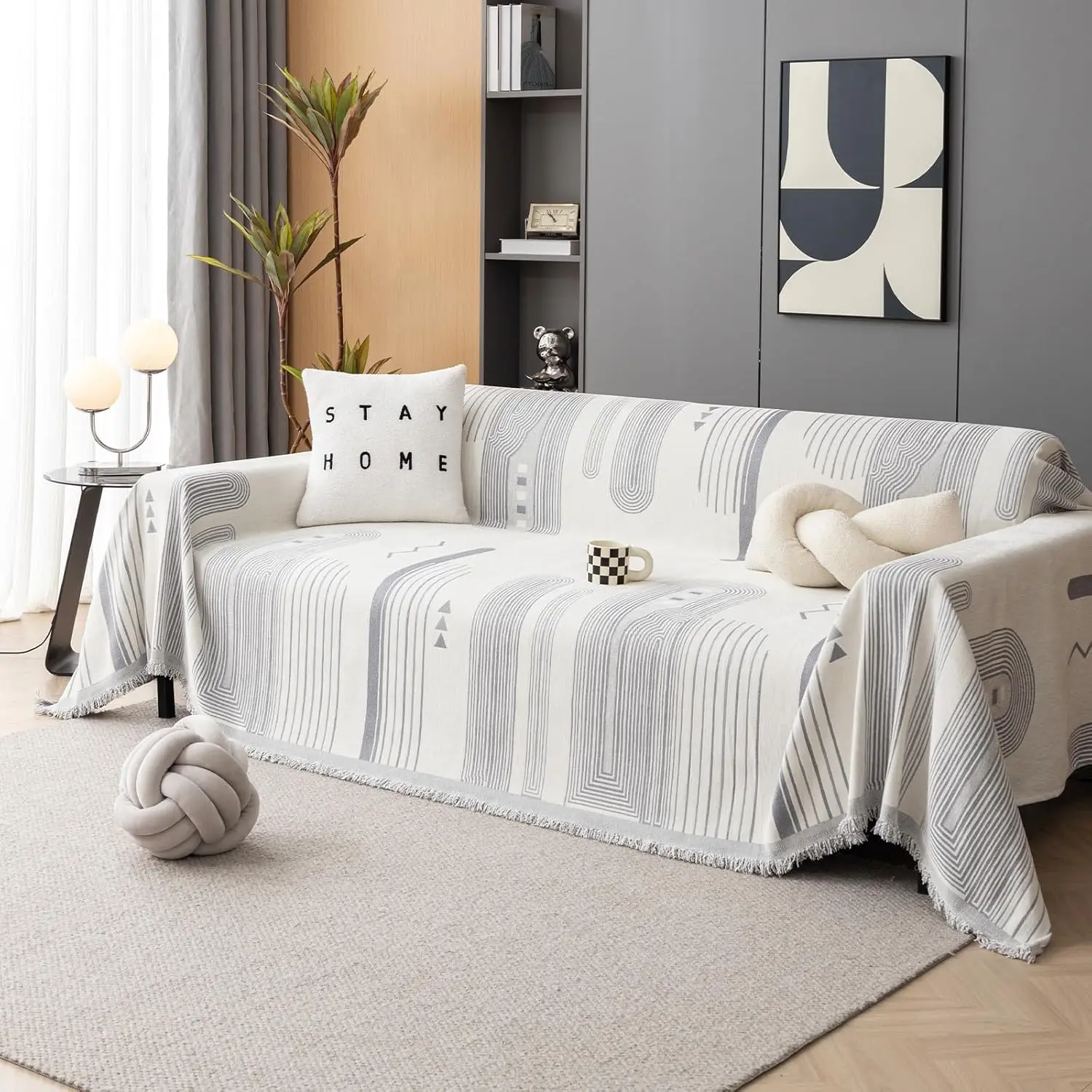 

Sofa Covers Cozy Chenille Couch Cover Blanket Stripe Geometric Jacquard Pet Sofa Slipcovers For 3 Cushion Couch Sofa Minimalism