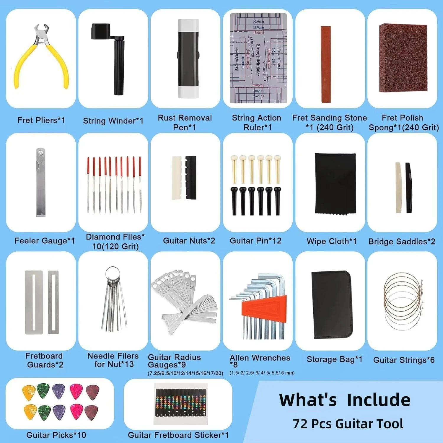 Miwayer 25/45/72 قطعة طقم جيتار عالمي-أدوات صيانة الأوتار/الجسر/الدبابيس شديدة التحمل #5