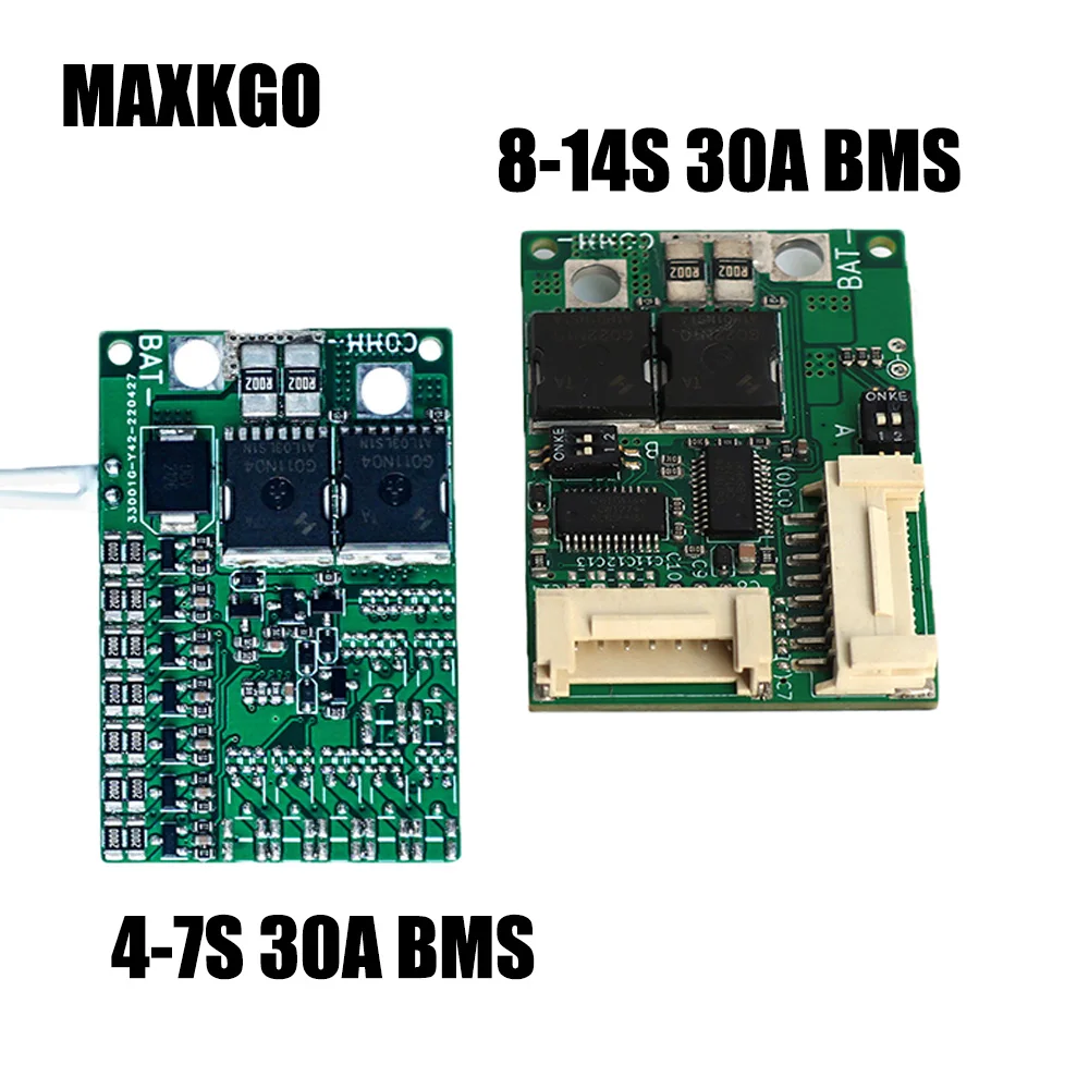 MAXKGO 4-7S 8-14S 30A BMS Board Low High Temperature Cut Off Protection Gleicher Port für Li-Ionen-Akku
