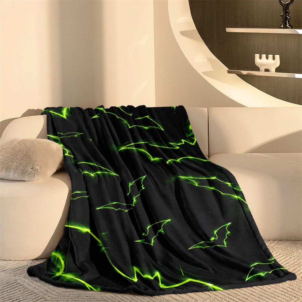 Black Neon Green Bats Soft Flannel Blanket Warm Cozy Throw Blanket for Bedroom Living Room Fuzzy Plush Bedspread Gift for Family - view 4