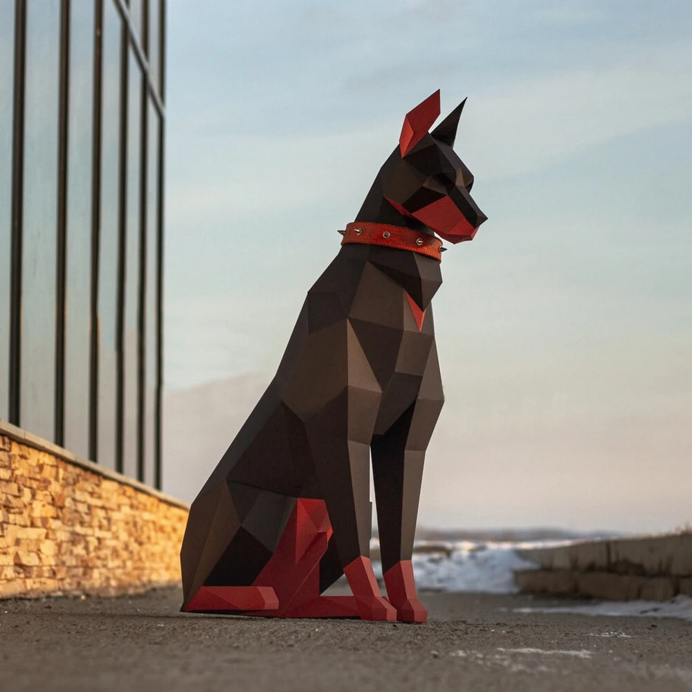 100 سنتيمتر عالية الأسود Doberman الكلب ثلاثية الأبعاد الحيوان النحت Doberman ورق كرافت غرفة نوم غرفة المعيشة اليدوية لتقوم بها بنفسك نموذج اوريغامي