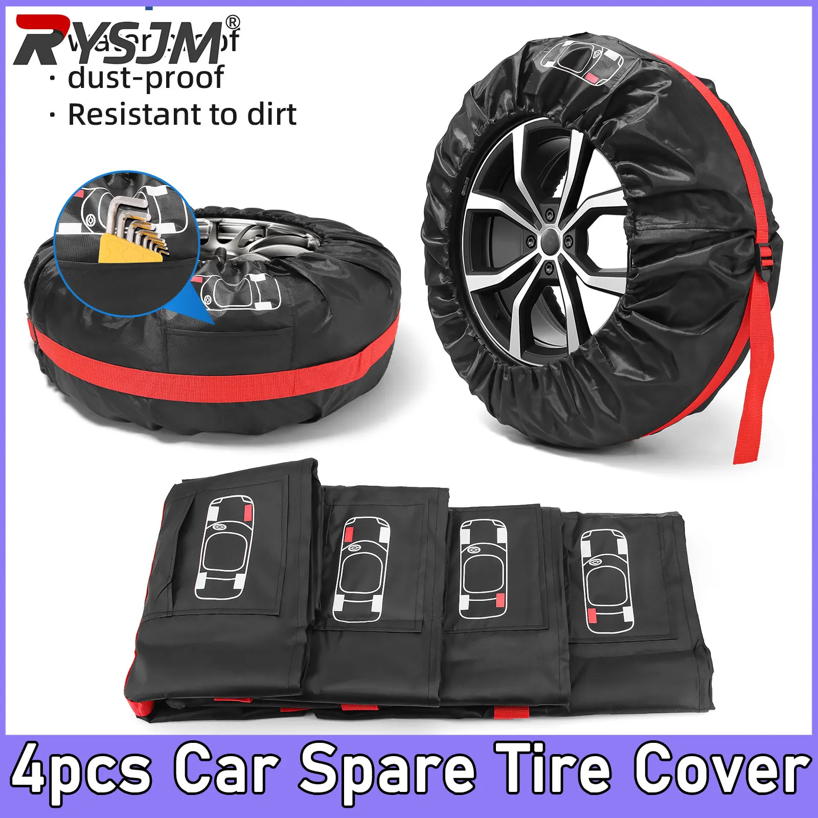  4pcs/set Car Spare Tire Cover Case Auto Tire Accessories Dustproof Tire Storage Bags Vehicle Wheel Protector