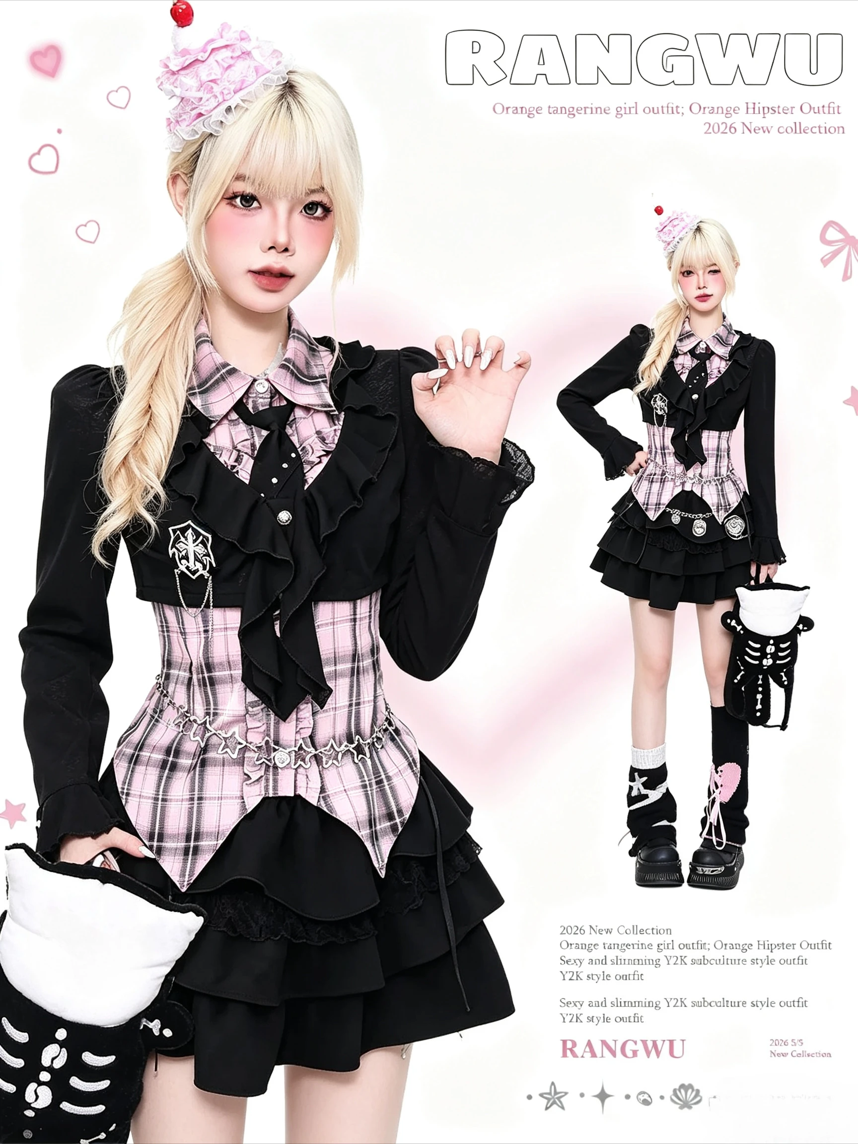 Black Gothic American Vintage 2 Piece Suits Y2K Crop Top Blouse Irregular Dress Women Slim Fit Korean Harajuku Retro Outfit