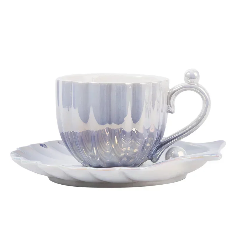 Ins Style Gradient Pearl Shell Household Good-looking Afternoon Tea Cup and Saucer Exquisite Ceramic Coffee Cup Cup Set