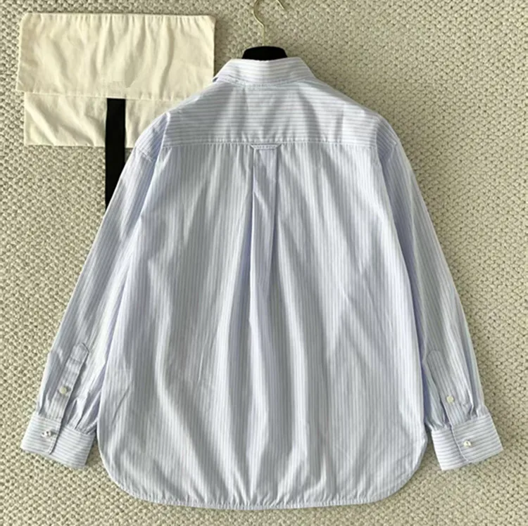 Customization New styles of European women's clothing for 2026 Long-sleeved single-button striped cotton shirt