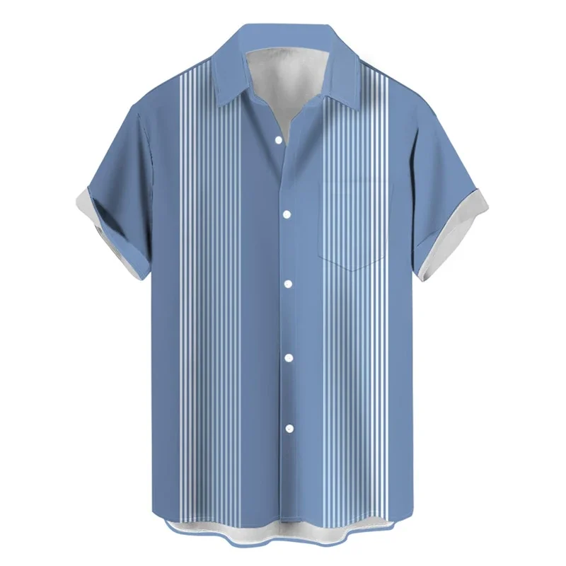 New Men's Light Dark Striped Flower 3D Printed Shirt Business Vacation Hawaii Beach Lapel Short Sleeve Breathable Top