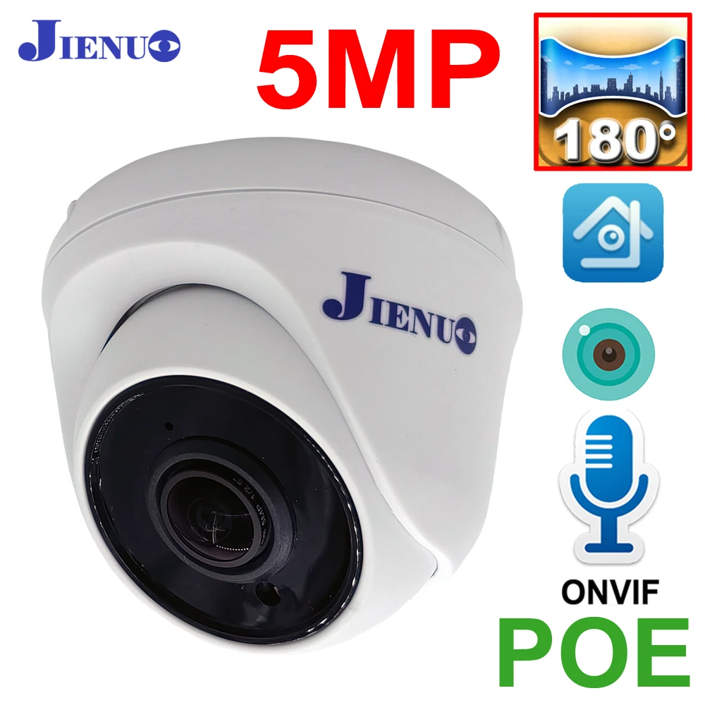 

JIENUO IP Camera POE 180 Degree Wide Angle Fisheye Lens Cctv Security Surveillance Infrared Audio 5MP 4MP Indoor Home Cam ICSee