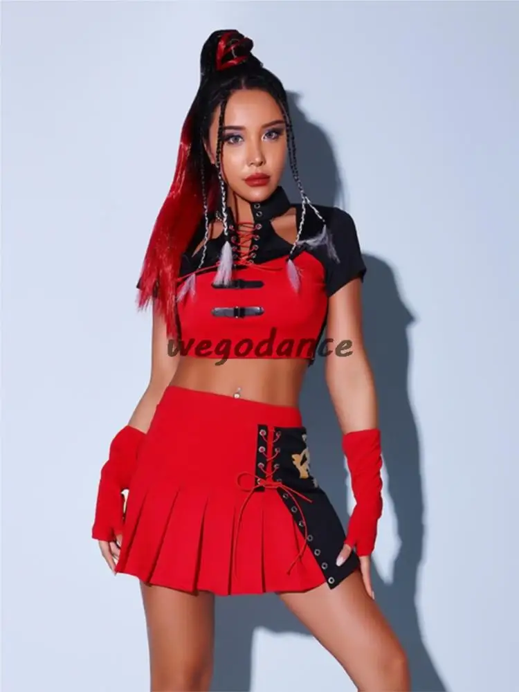 Nieuwe Sexy Rode Jazz Dance Dress Women Suit Hiphop Stage Troupe Performance Kostuum