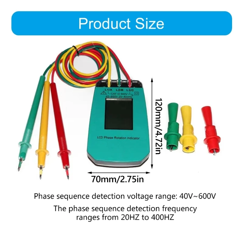 Dispositif test d'indicateur séquences triphasées portatif pour électriciens ingénieurs, livraison directe
