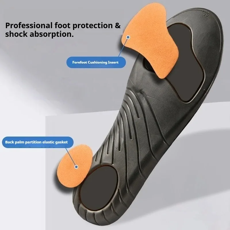 Schwarze orthopädische Einlegesohlen mit Fußgewölbestütze, stoßdämpfende Sporteinlagen, atmungsaktive, geruchshemmende Schuhpolster für Laufen, Gehen und Training – Detail 3