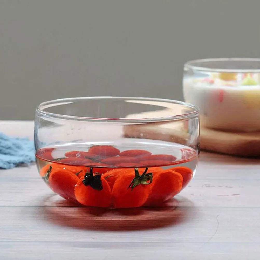

2Pcs Creative Fruit Salad Bowl Glass Transparent Food Serving Bowl for Kitchen Tableware Storage Dessert Vegetable Rice Noodle