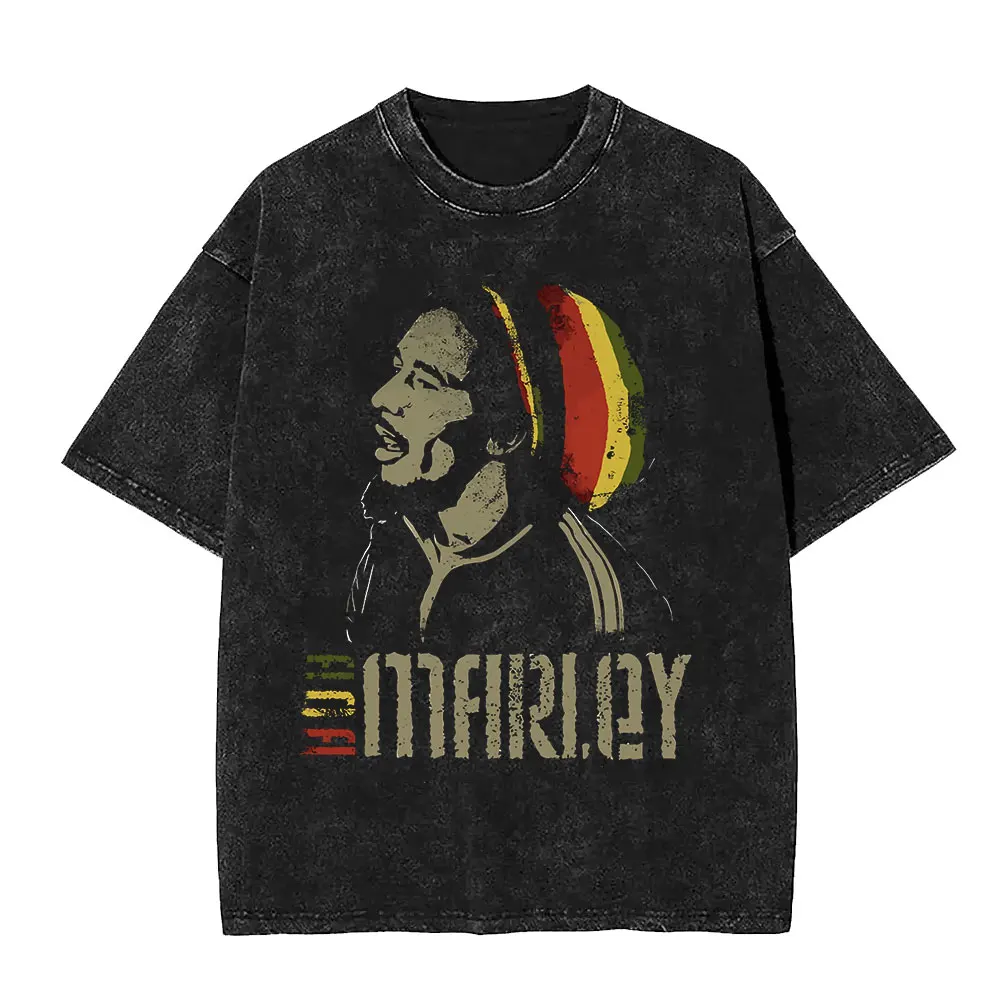 بوب مارلي وان لوف جرافيك تي شيرت موسيقى الريغي الرجال النساء الملابس خمر غسلها تي شيرت القطن عادية كم قصير تي شيرت #5