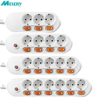 Melery Power Strip Surge Protection EU Plug Way Outlets Electrical Extension 16A Socket Independent Control Switches 1.5/2m Cord